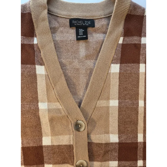 Rachel Zoe Women's Cardigan Button-Up Browns Size M Long Sleeve V Neck - Picture 5 of 6